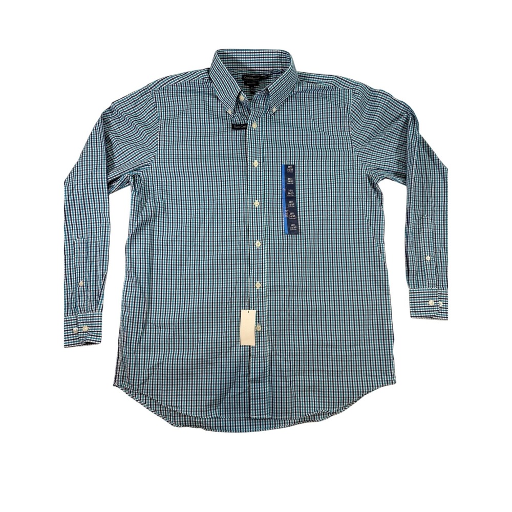 Croft Barrow Dress Shirt Mens 16.5 Blue Gingham Easy Care Long Sleeve Button NWT